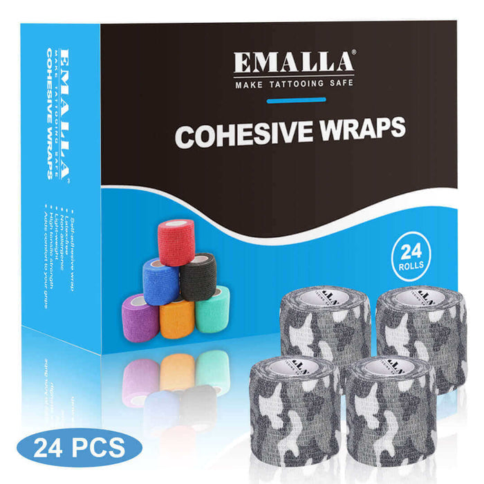 EMALLA_COHESIVE_WRAPS_CAMO_GREY_BOX_OF_24_EMALLA_CANADA TATTOO SUPPLIES
