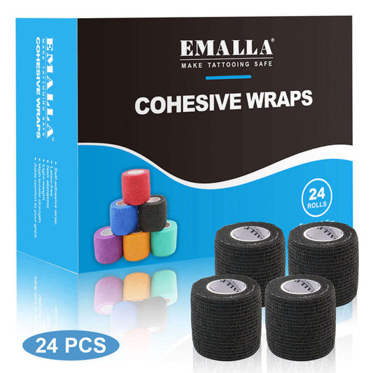 EMALLA COHESIVE WRAPS BOX OF 24 BLACK EMALLA CANADA TATTOO SUPPLIES 