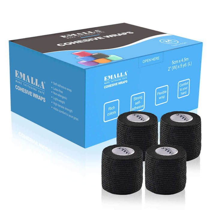 EMALLA COHESIVE WRAPS BOX OF 24 BLACK EMALLA CANADA TATTOO SUPPLIES 
